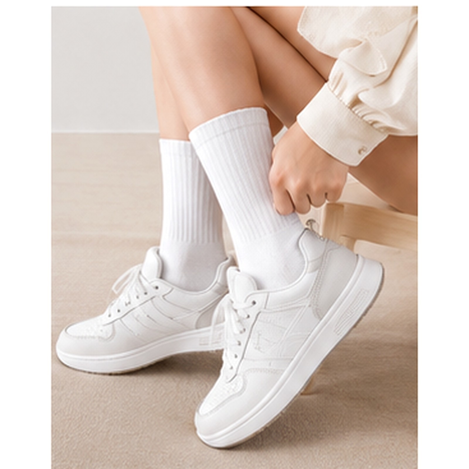 Women High Rib Crew Socks 10 Pairs Cotton Cushioned Odor Free Athletic Casual
