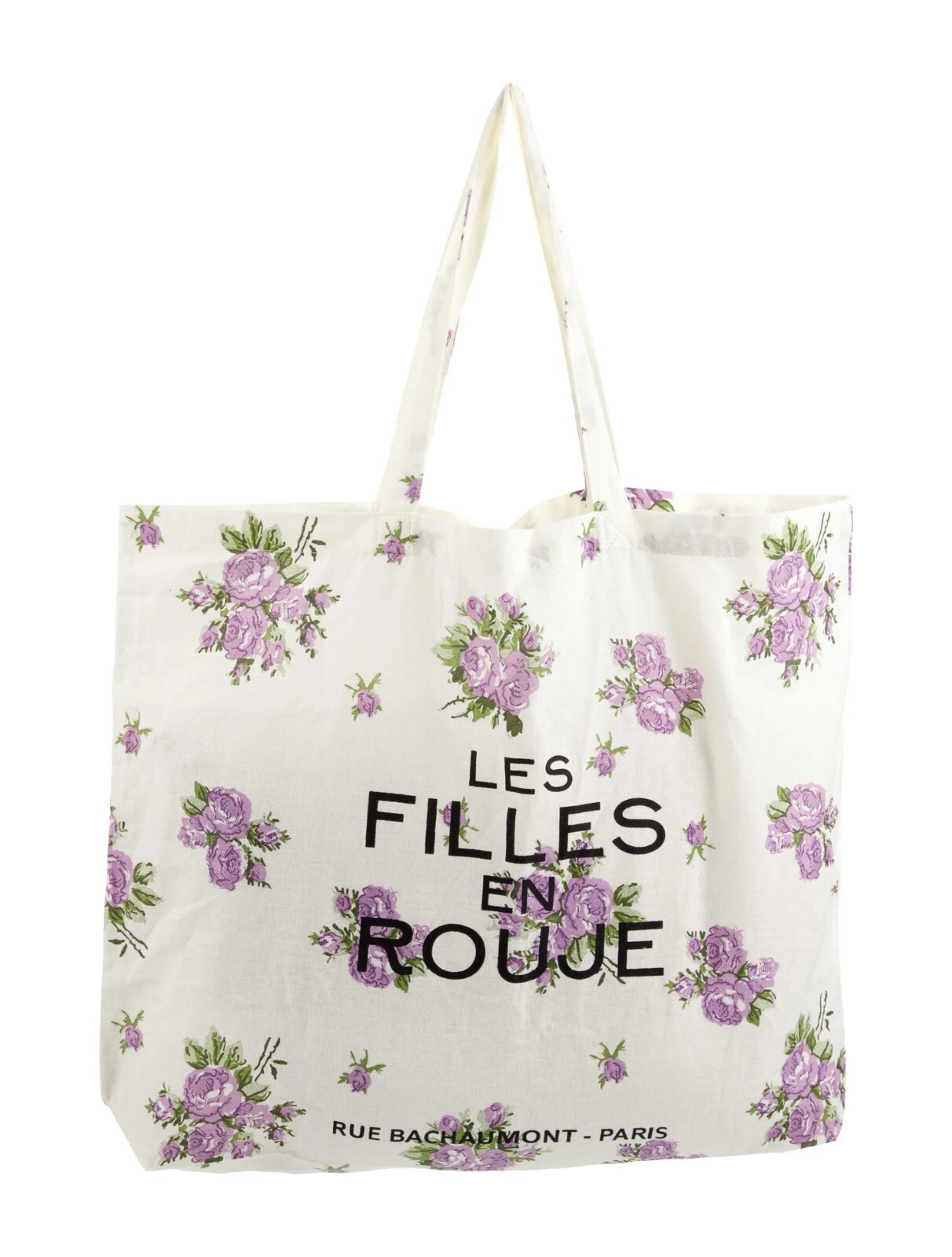 Rouje Floral Print Cotton Tote Bag Purple Cream 18.5x15x3″