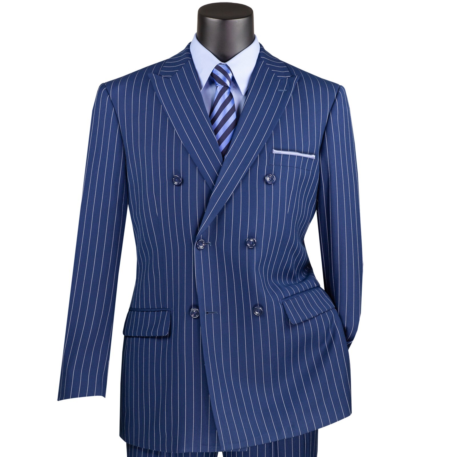 VINCI Men’s Gangster Pinstripe Double Breasted 6 Button Classic Fit Suit NEW