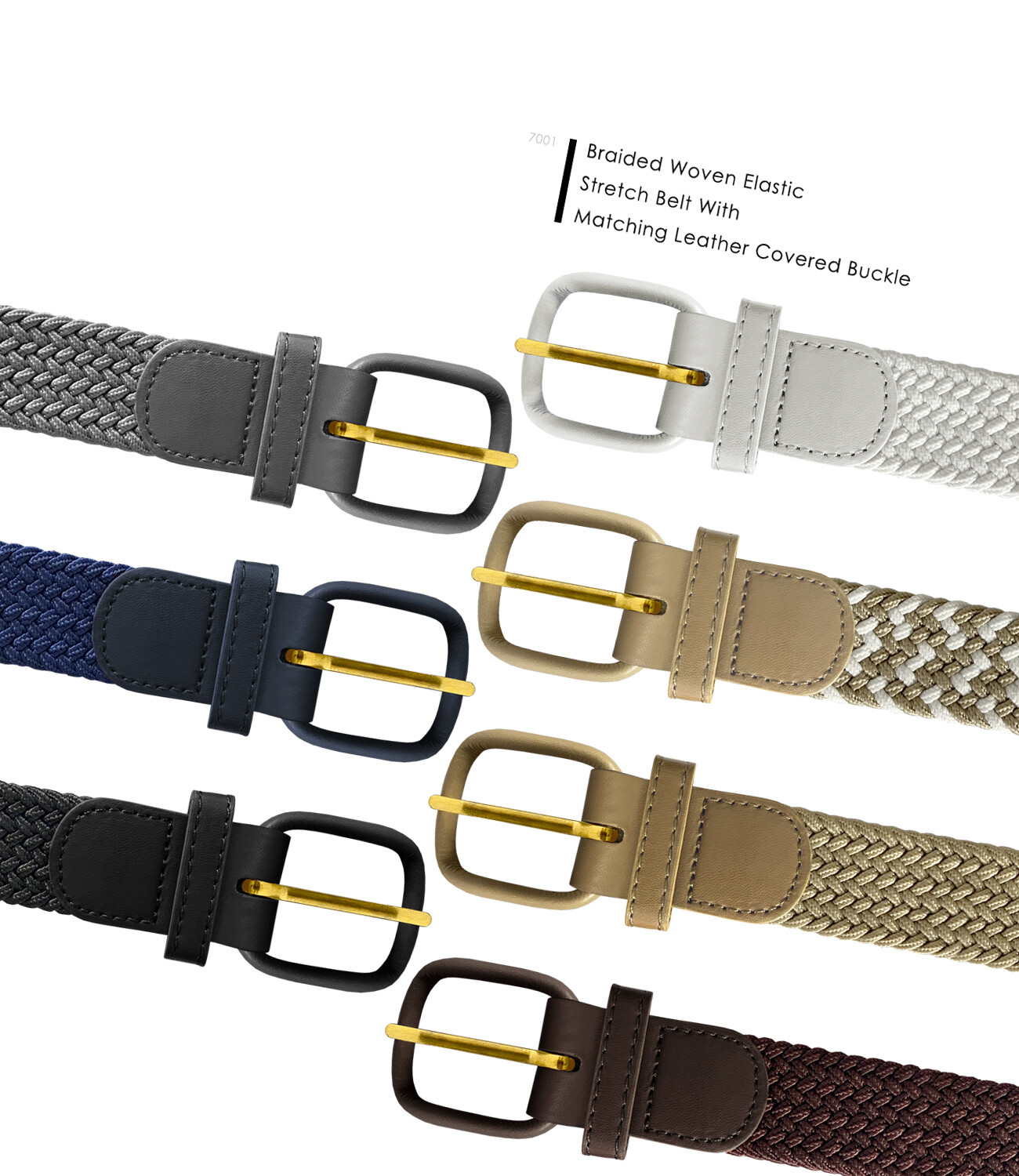 7001 Women’s Leather Covered Buckle Woven Elastic Stretch Belt, 1-1/4″ Wide
