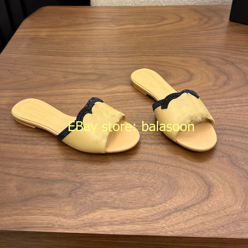 2026 summer genuine leather rhinestone flat slippers stiletto slippers 35-41