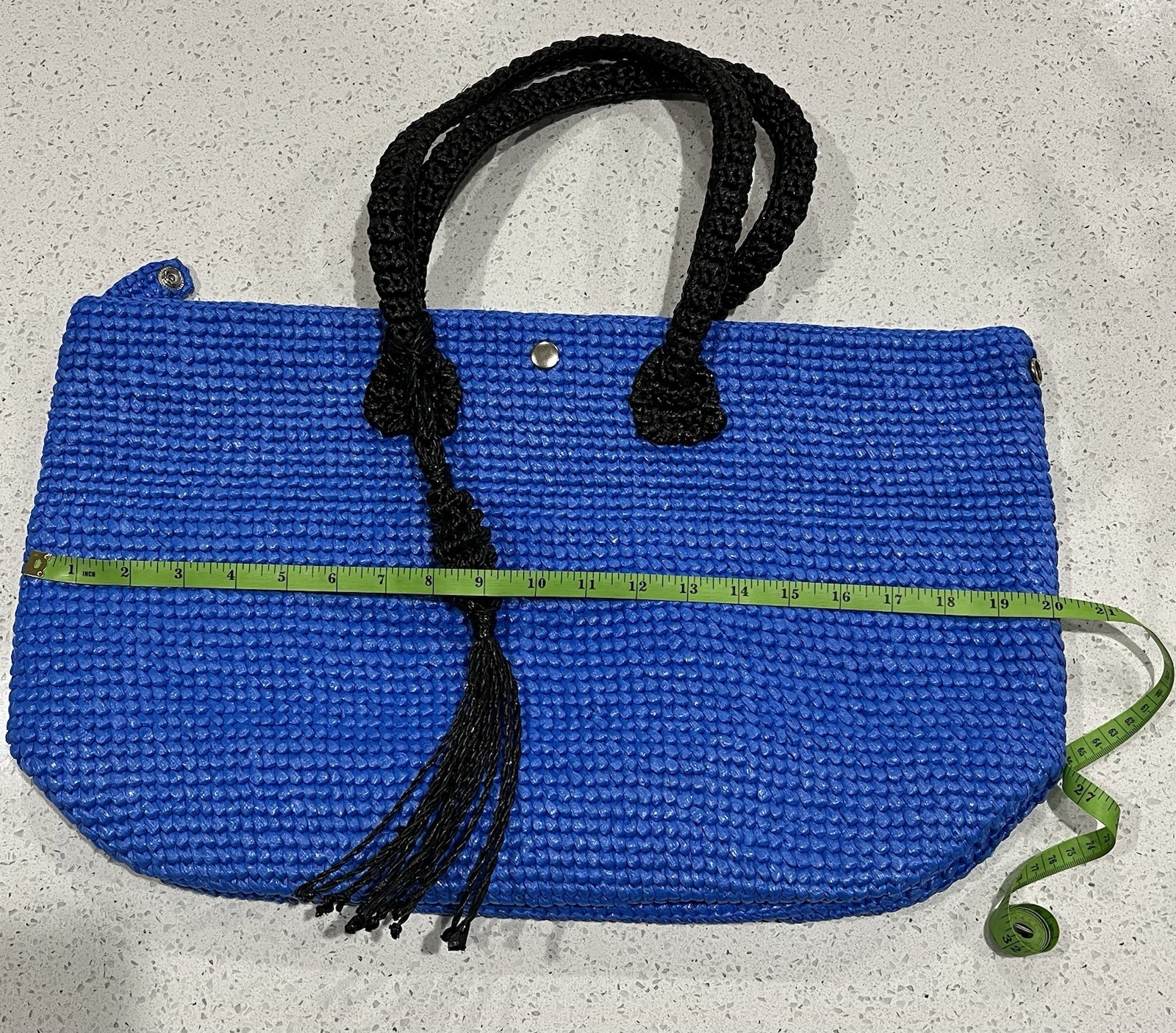 Large 100% Recycled Plastic Handcrafted Tote Bag W/ Tassel