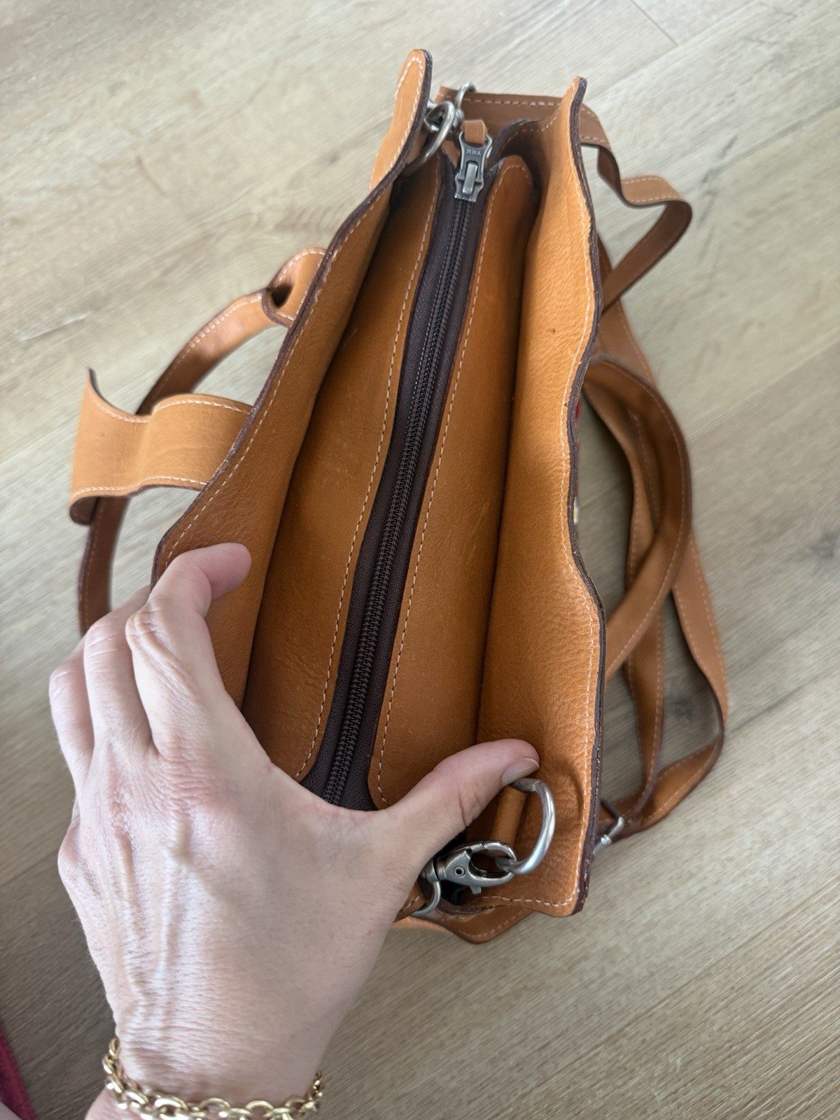 Brown Multicolor Geometric Satchel Top Handle Bag w/ Detachable Crossbody Strap