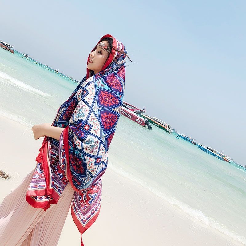 Beach Sun Protection Scarf Cotton Linen Shawl Wrap Long Cover Up Women Summer