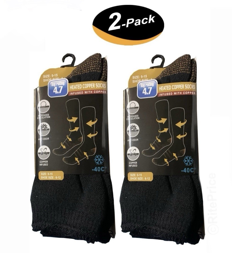 NEW 2 Pairs (2 Pack) Goldstar Heated Copper Socks Black Tog Rating 4.7 Size 9-15