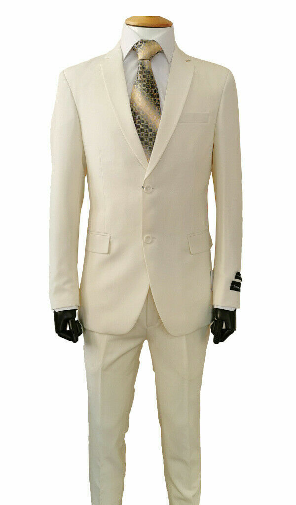 Men’s Formal Slim Fit Suit 2 Piece Two Button Solid Colors (10) Jacket & Pants