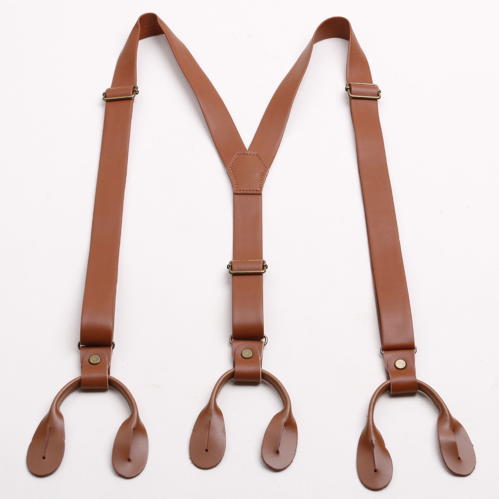 Adjustable Soft leather shoulder belt button style design mens Suspenders