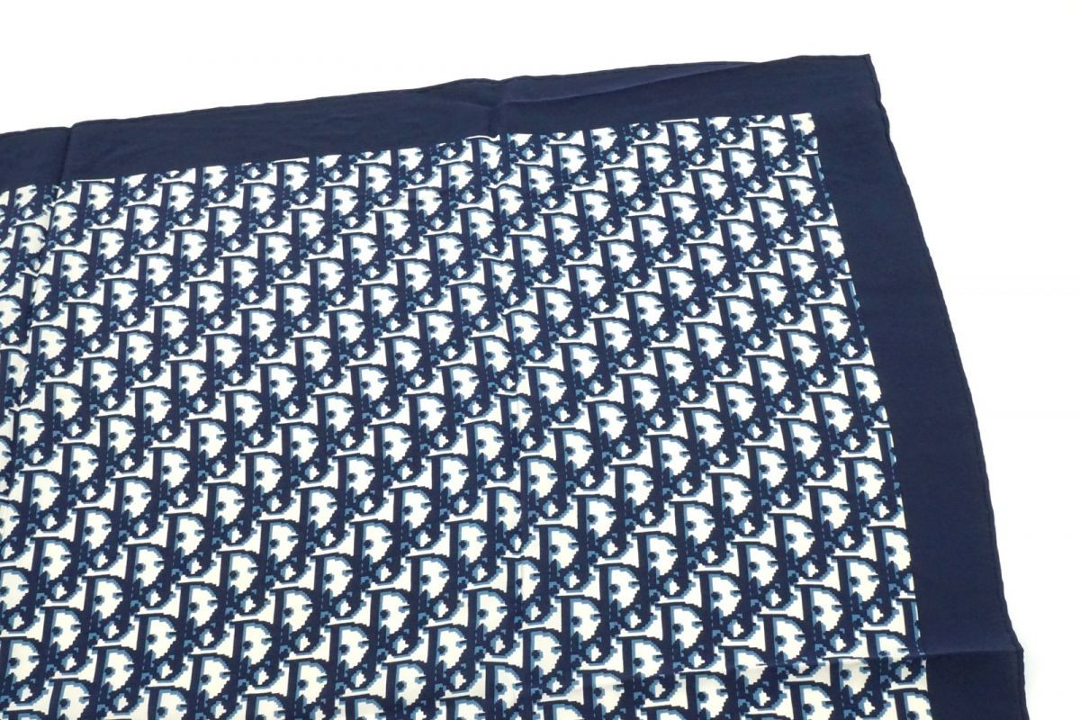 Christian Dior 75cm Trotter Large Scarf 100% Silk Stole Shawl Navy Blue 6403k