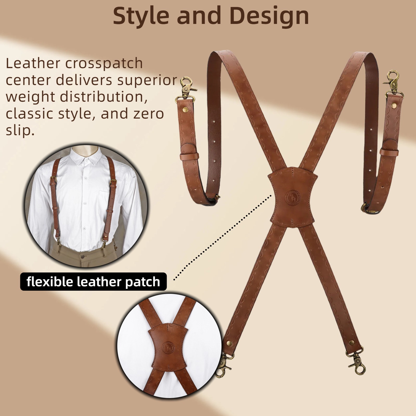 Tourbon Leather Men’s Suspenders X Back Adjustable X-Shaped Hooks Pants Braces