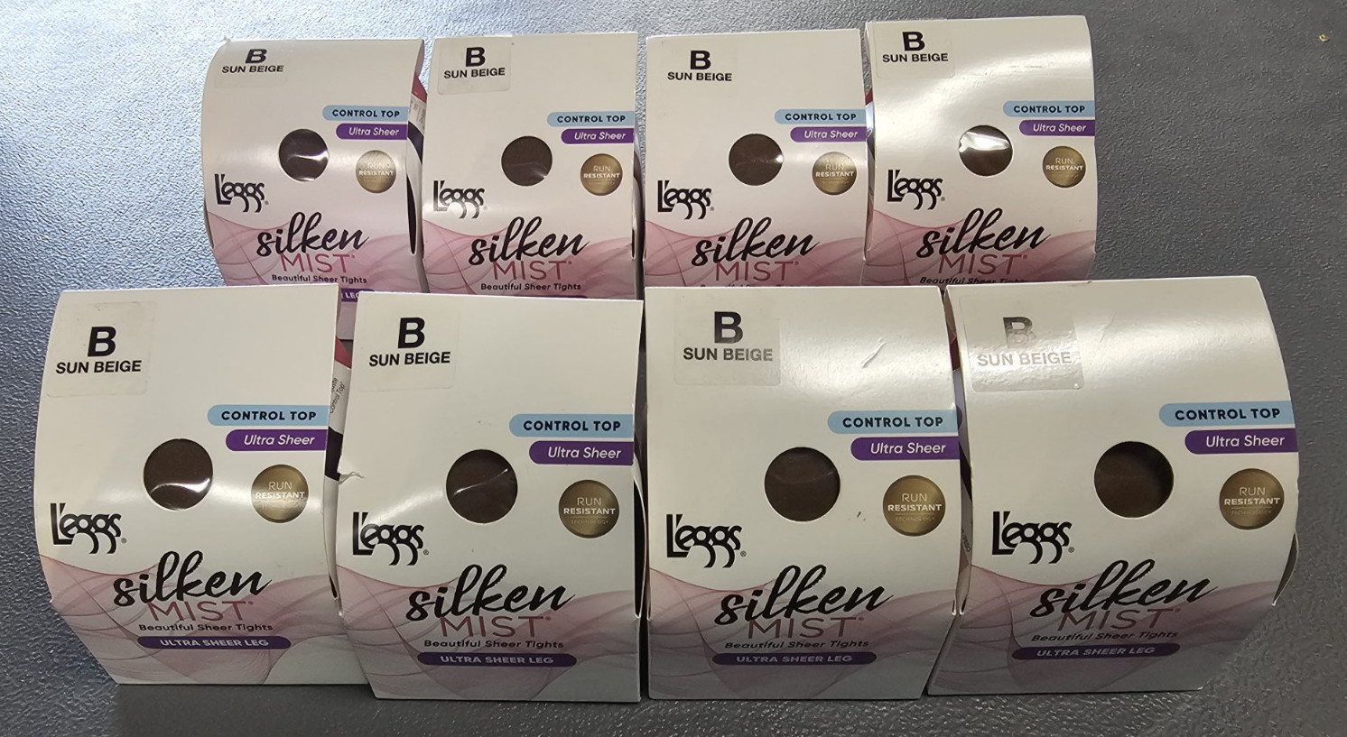 8 X Leggs Ultra Sheer Tights CONTROL TOP SIZE B SUN BEIGE Silken Mist – 8 BOXES