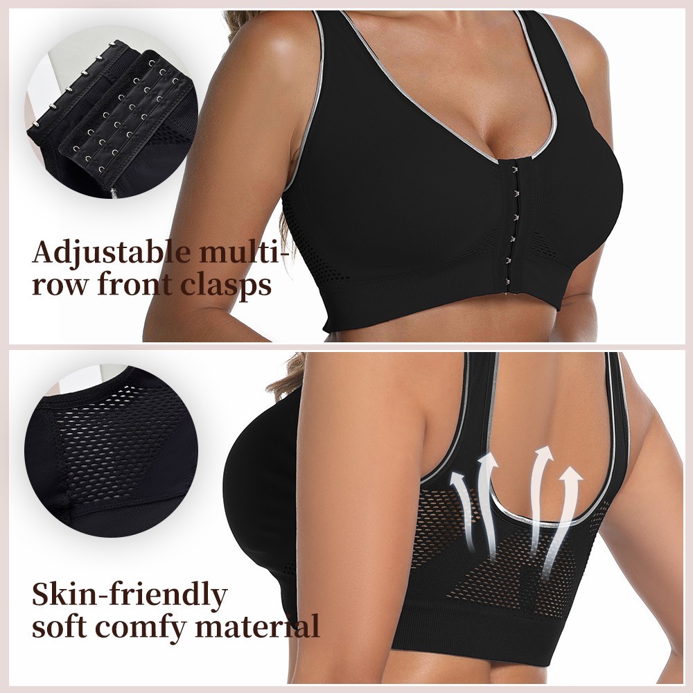 3Pcs Front Closure Wireless Sports Bra High Support Post-Surgery Comfort Bra