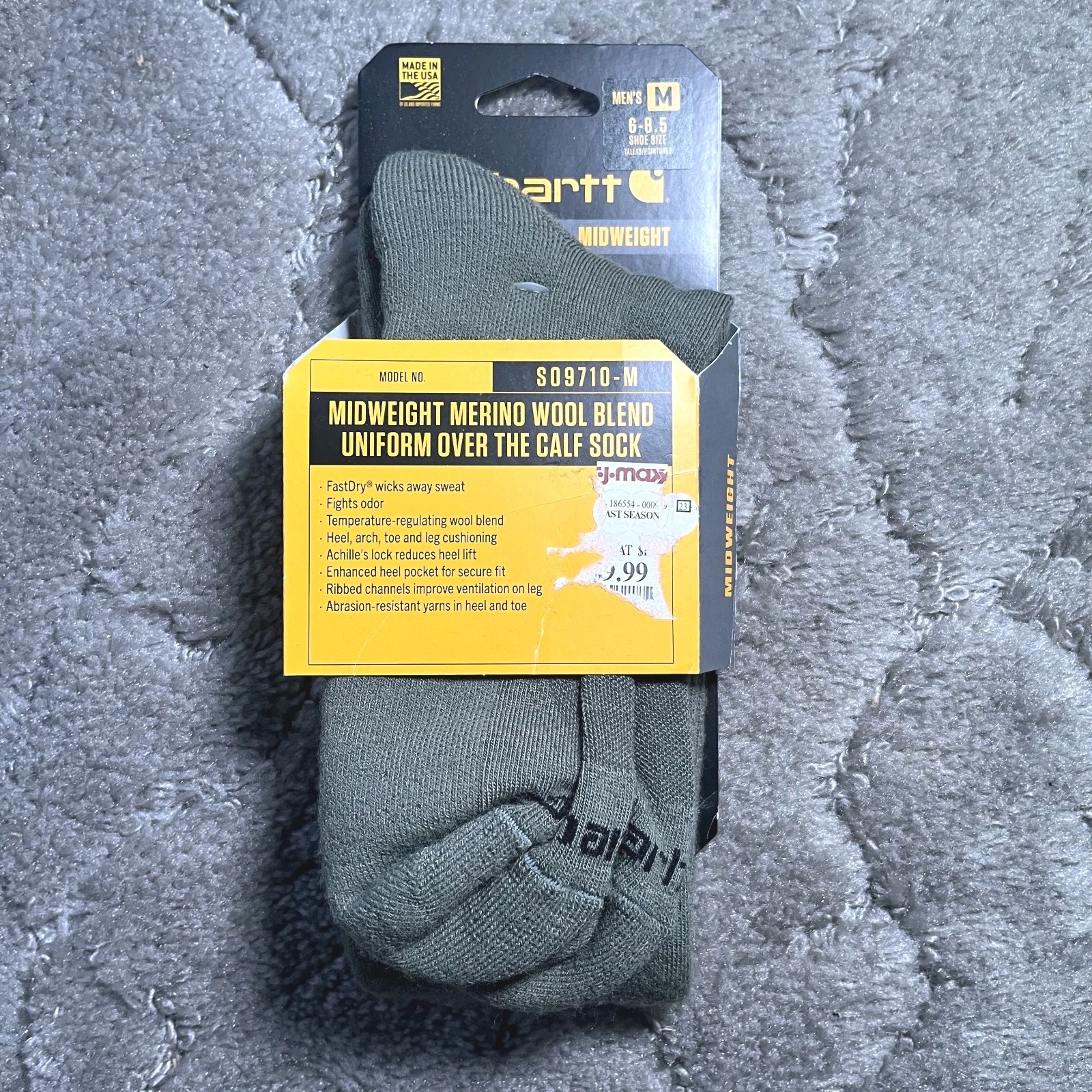 Carhartt Men’s Dark Green Merino Wool Blend Over the Calf Sock M Cushioned 6-8.5