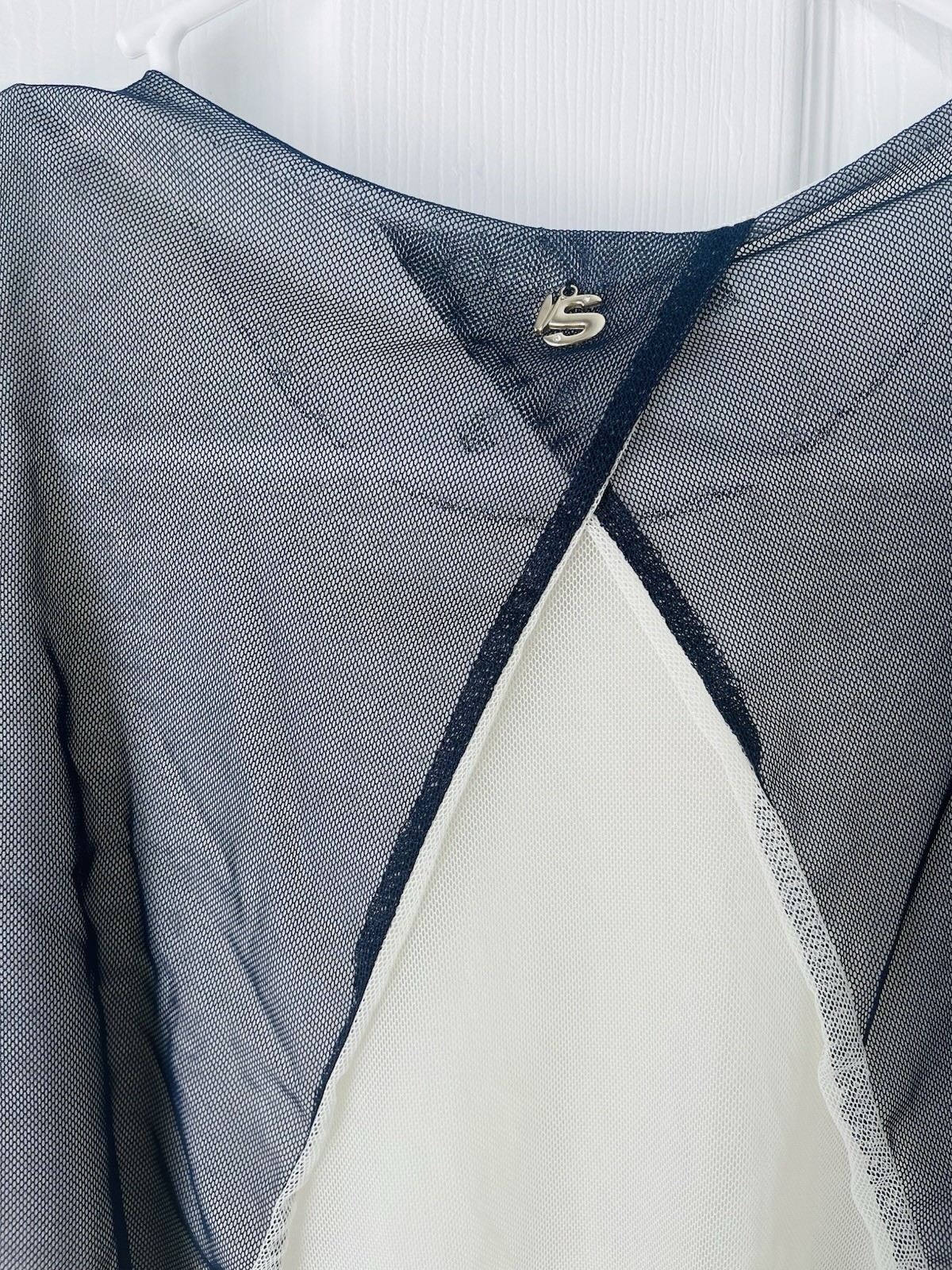Siste’s Made in Italy Navy Blue Mesh Layered Blouse