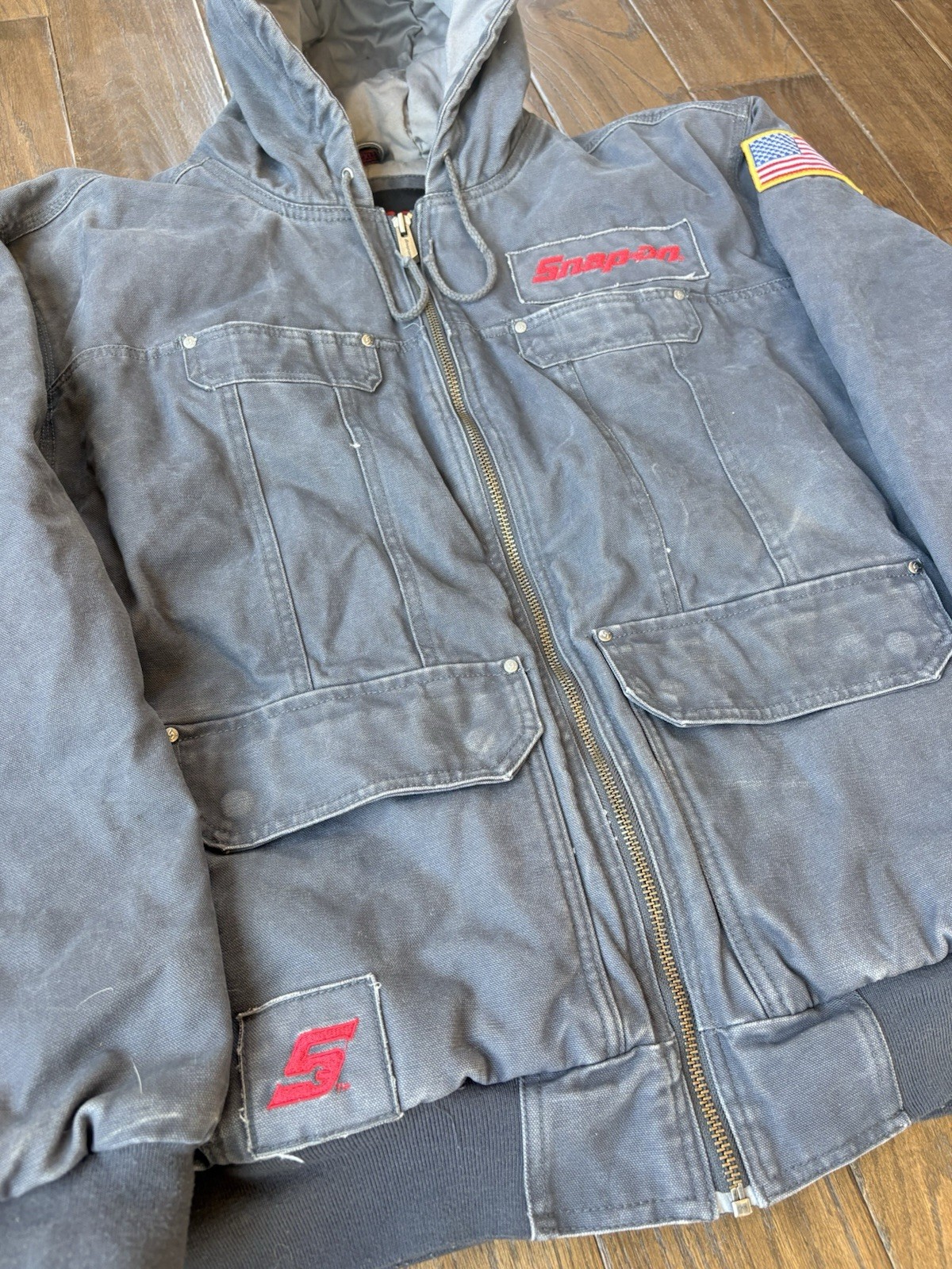 Vintage Snap On Tools Canvas Hooded Full Zip Jacket Gray Mens Size 2XL Heavy