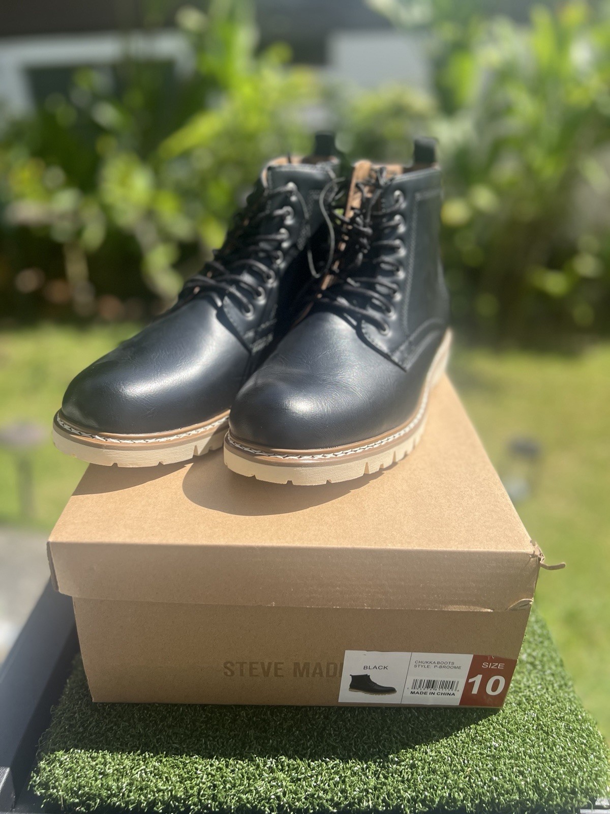 Steve Madden Men’s Black Leather Chukka Ankle Boots Lace-Up Round Toe Size 10
