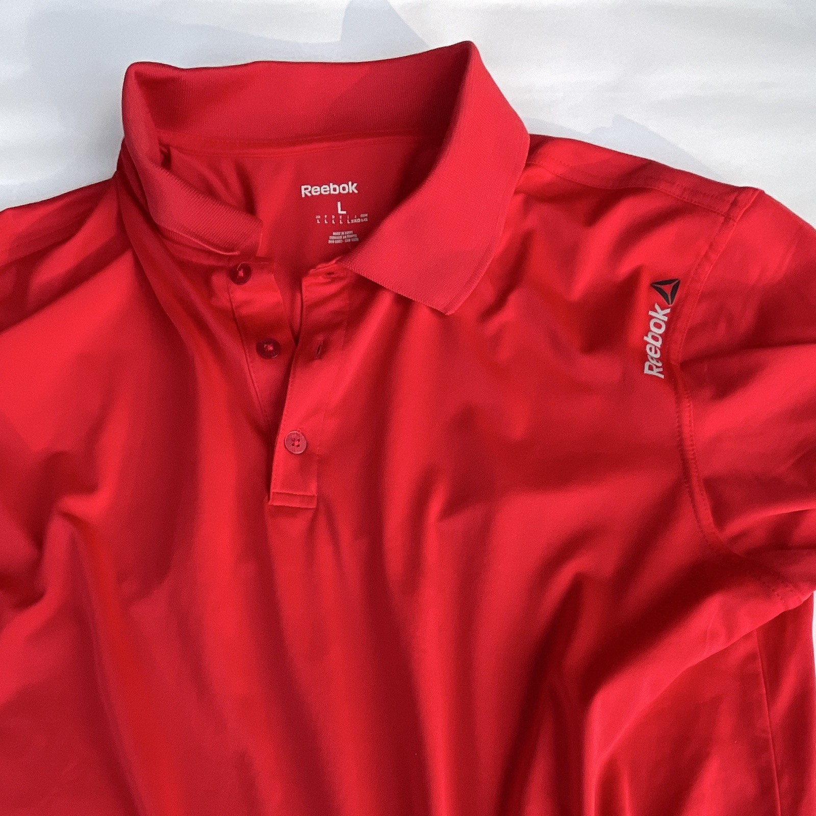 Reebok Men’s L Polo Red Solid Short Sleeve Collared Logo Button