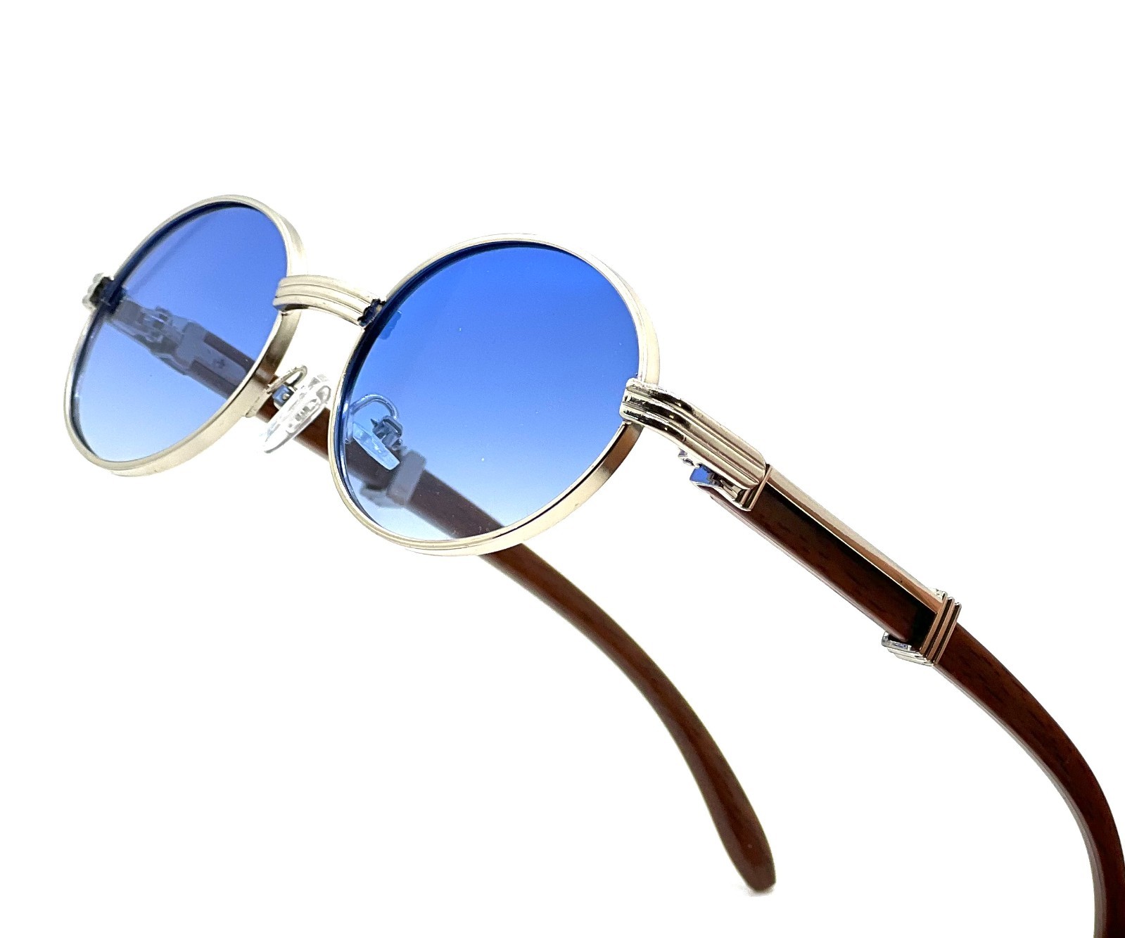 Mens Hip Hop 18k Gold Frame Oval Shape Clear Lens Wood Grain Retro Eye Glasses