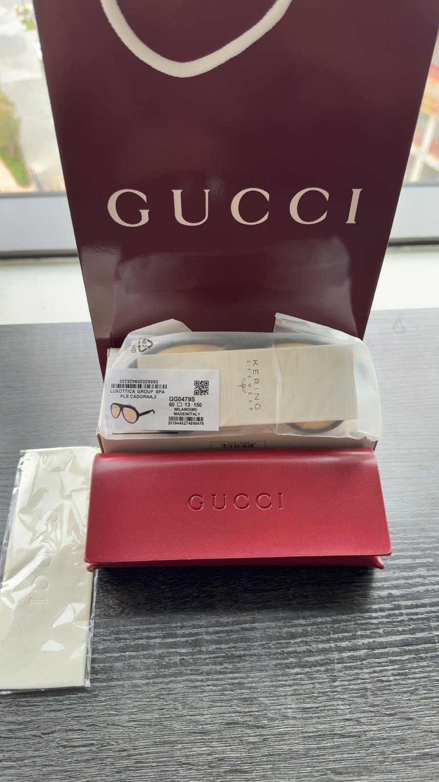 Gucci GG0479S Unisex Aviator Acetate Sunglasses Black Yellow Men And Women