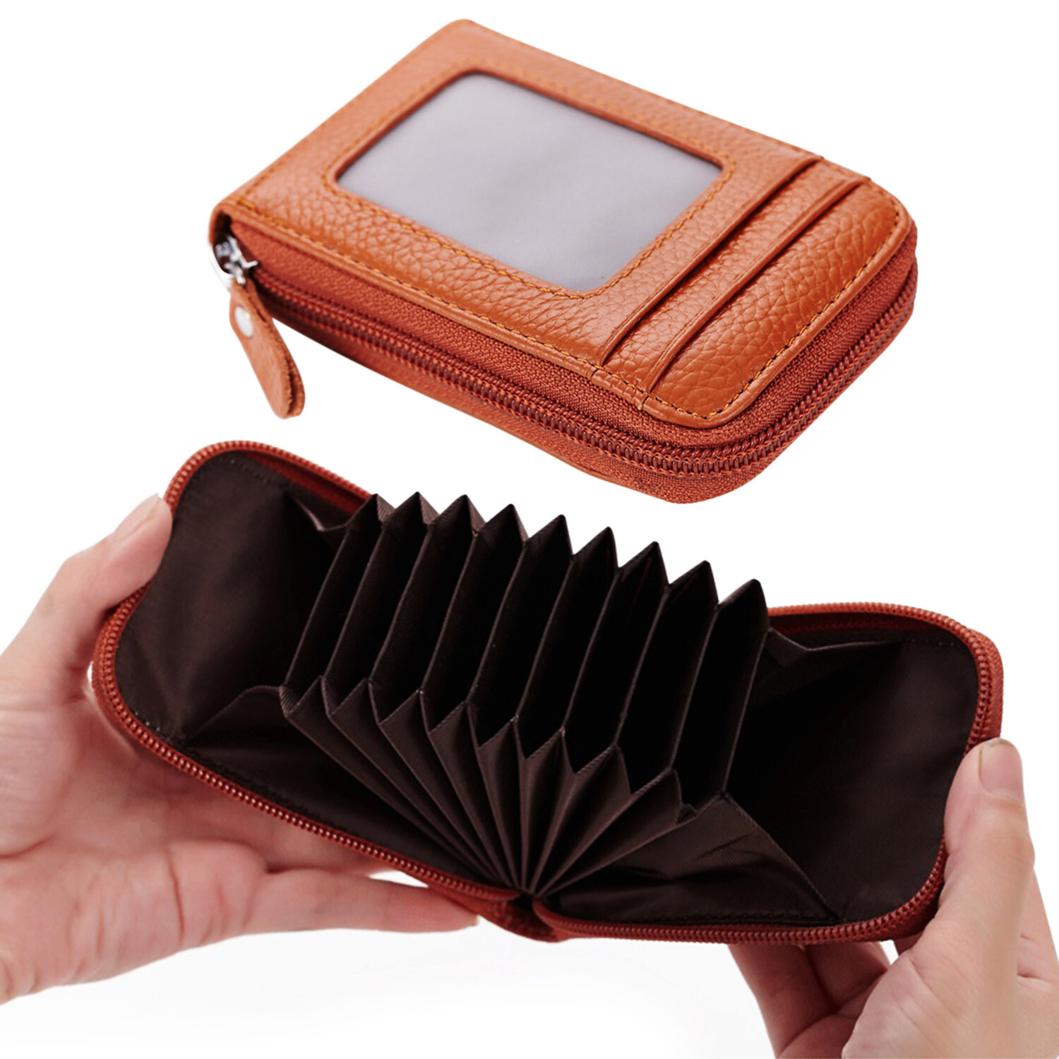 Genuine Leather Men Women Wallet Credit Card Holder RFID Blocking Zipper Pocket