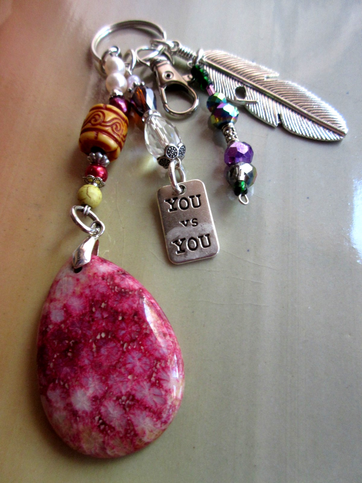 Positive Affirmation, Nipomo Key Ring, Purse Zipper, Pull & Clip 8.5 inches