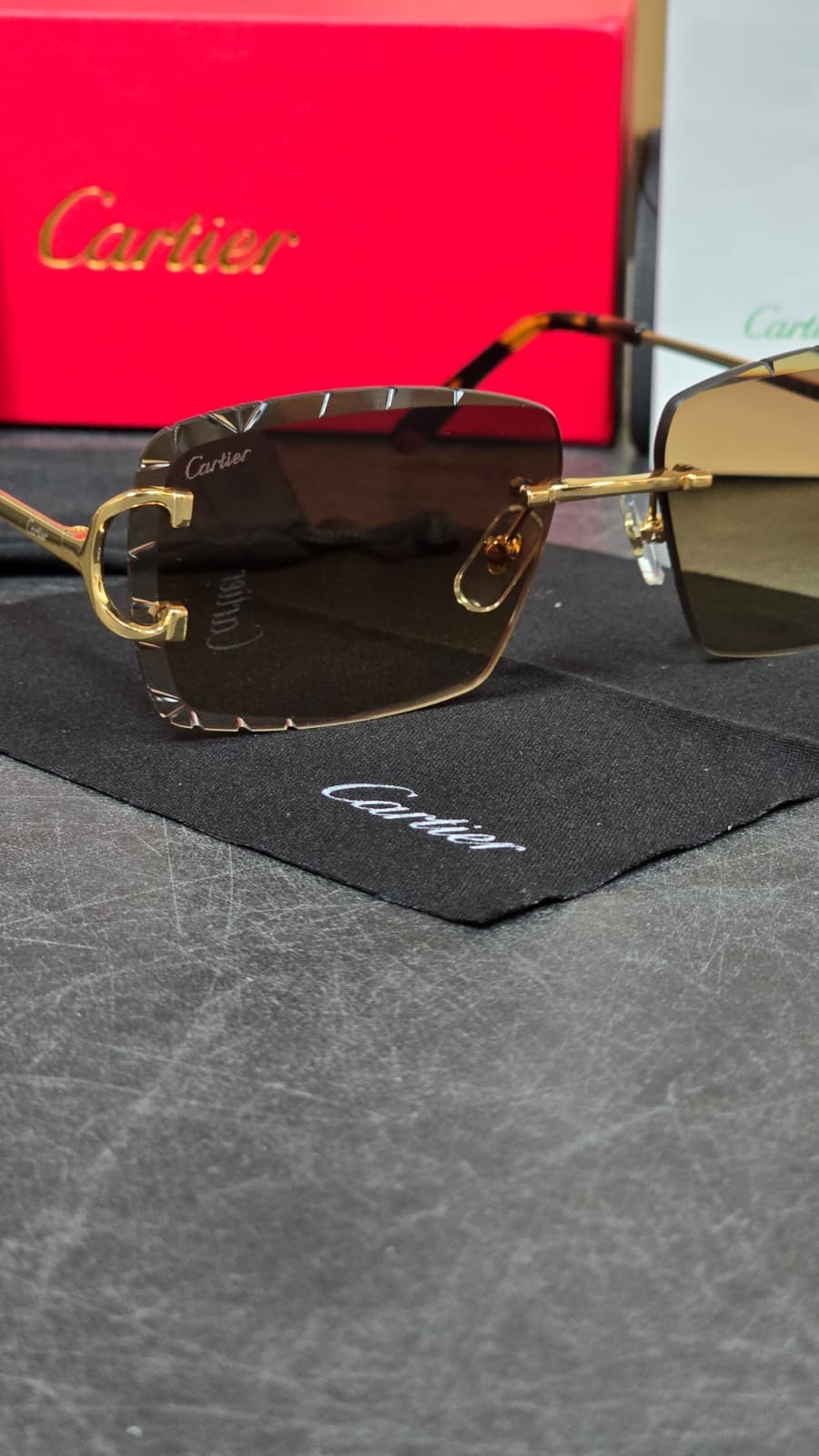 Cartier C Wire Diamond cut Gradient Brown Men’s Sunglasses Golden frame