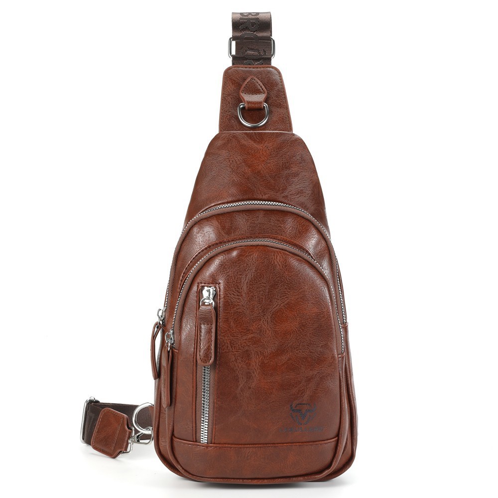 LEBULLBRO Men Leather Sling Bag Crossbody Chest Bag Shoulder Bag for Travel Work