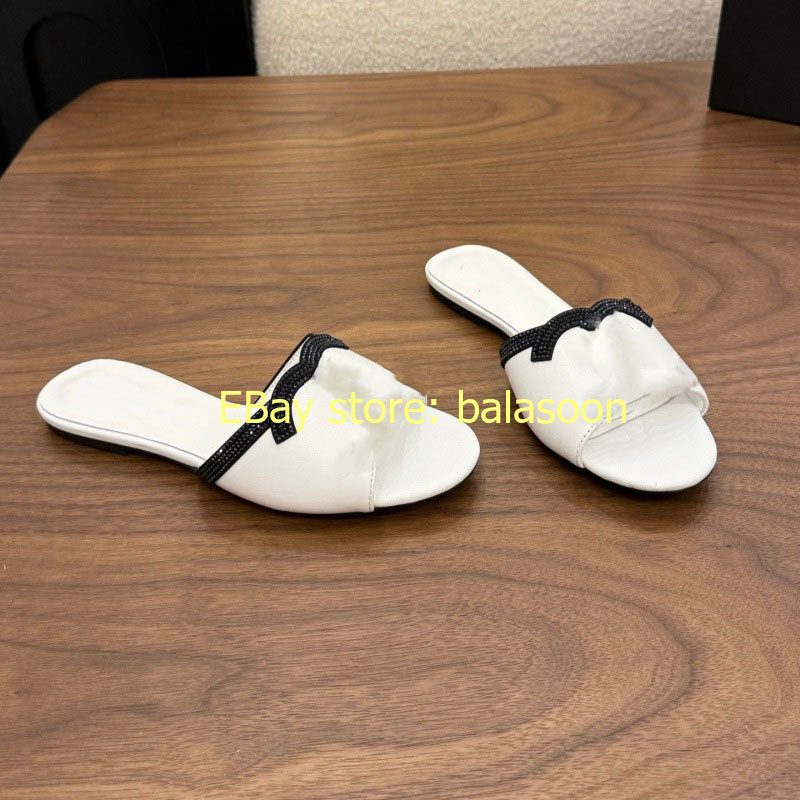 2026 summer genuine leather rhinestone flat slippers stiletto slippers 35-41