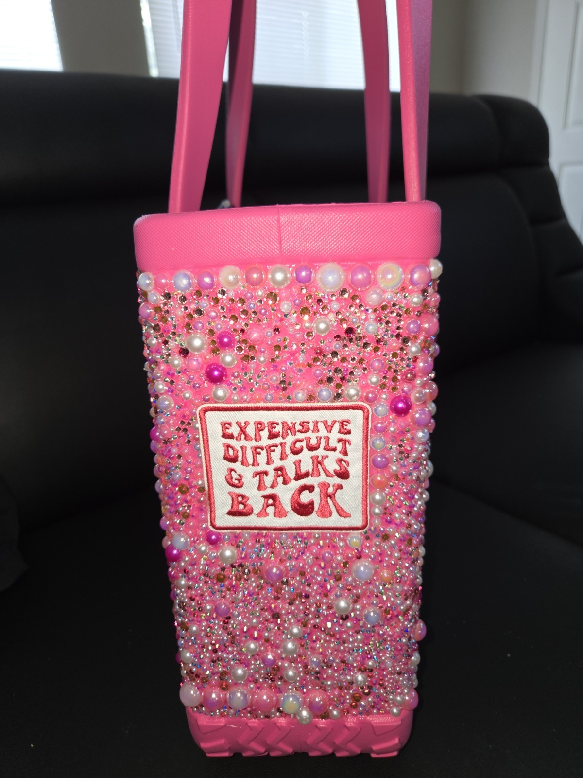 Bogg Bag Large Pink Tote Barbie Beaded Crystal Applique Pouch Inner Pockets