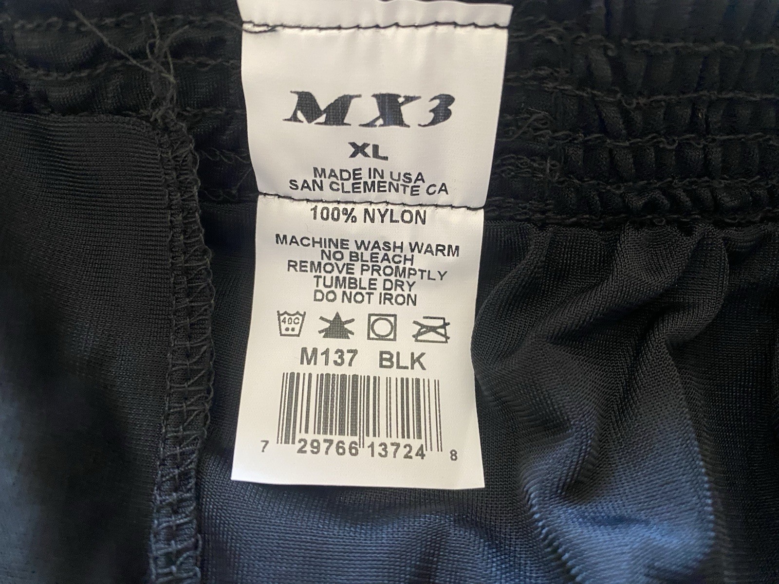 MX3 PT Shorts 137 Size XL Made In USA 100% Nylon Black Elastic Waist Pockets