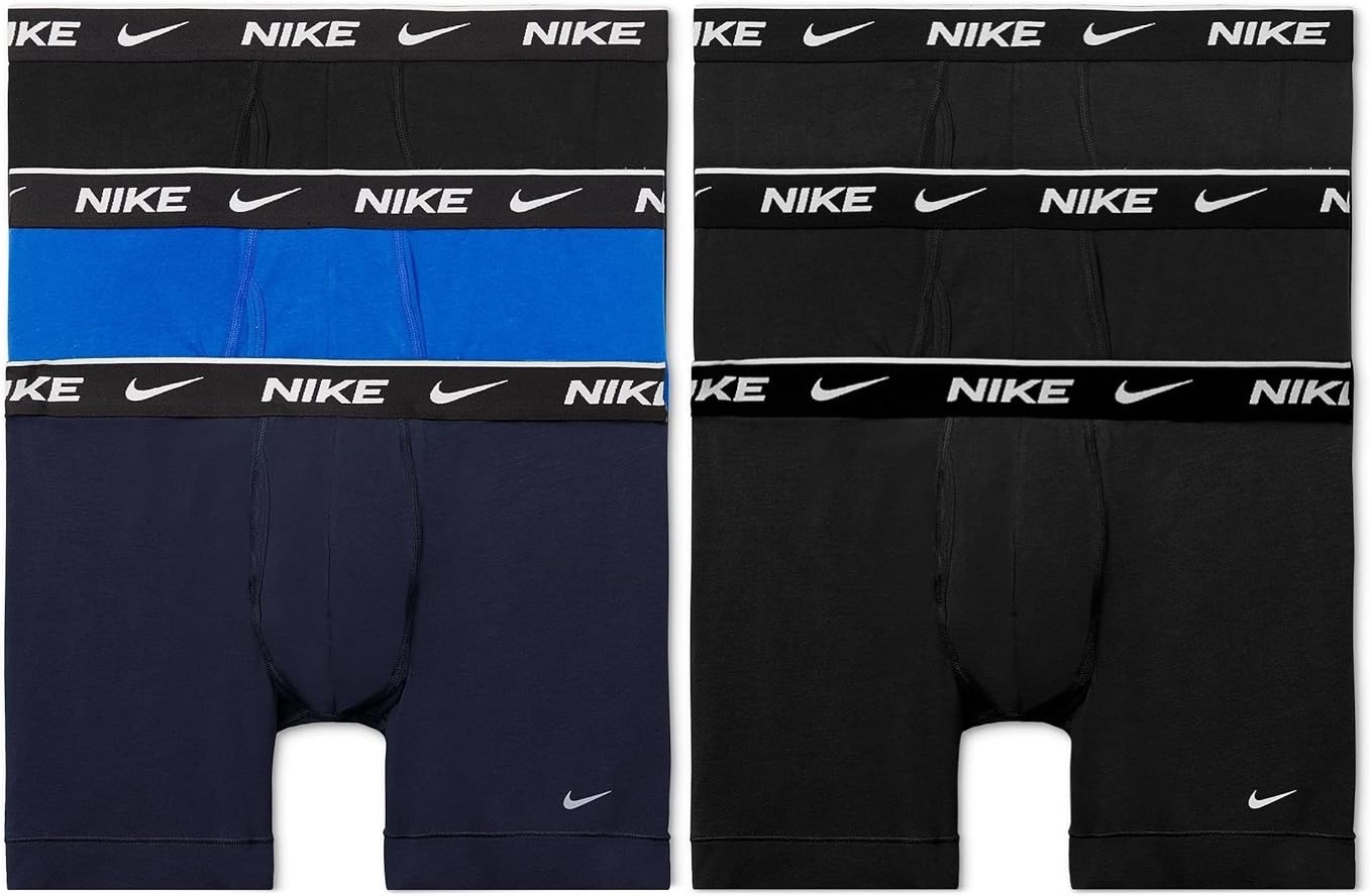 NEW Nike Everyday Cotton Stretch Dri-Fit Boxer Briefs 3 PACK Black & NAVY •Men’s
