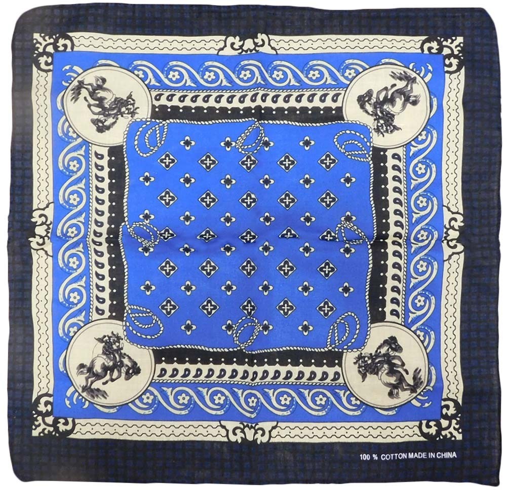 Cowboy Paisley Royal & Navy Blue 22″x22″ Cotton Bandana Bandanna