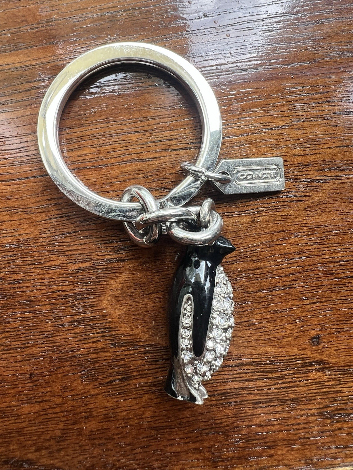 Vintage Coach Black & Silver Penguin Charm Keyring with Rhinestones