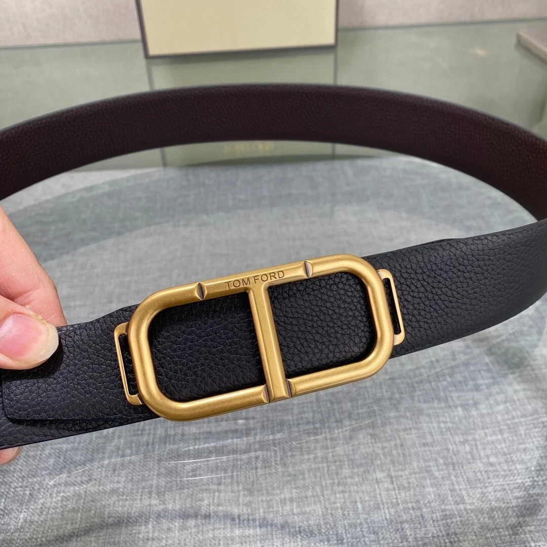 TOM FORD Black/ Brown Leather 38mm Belt New And Authentic Gold Buckle