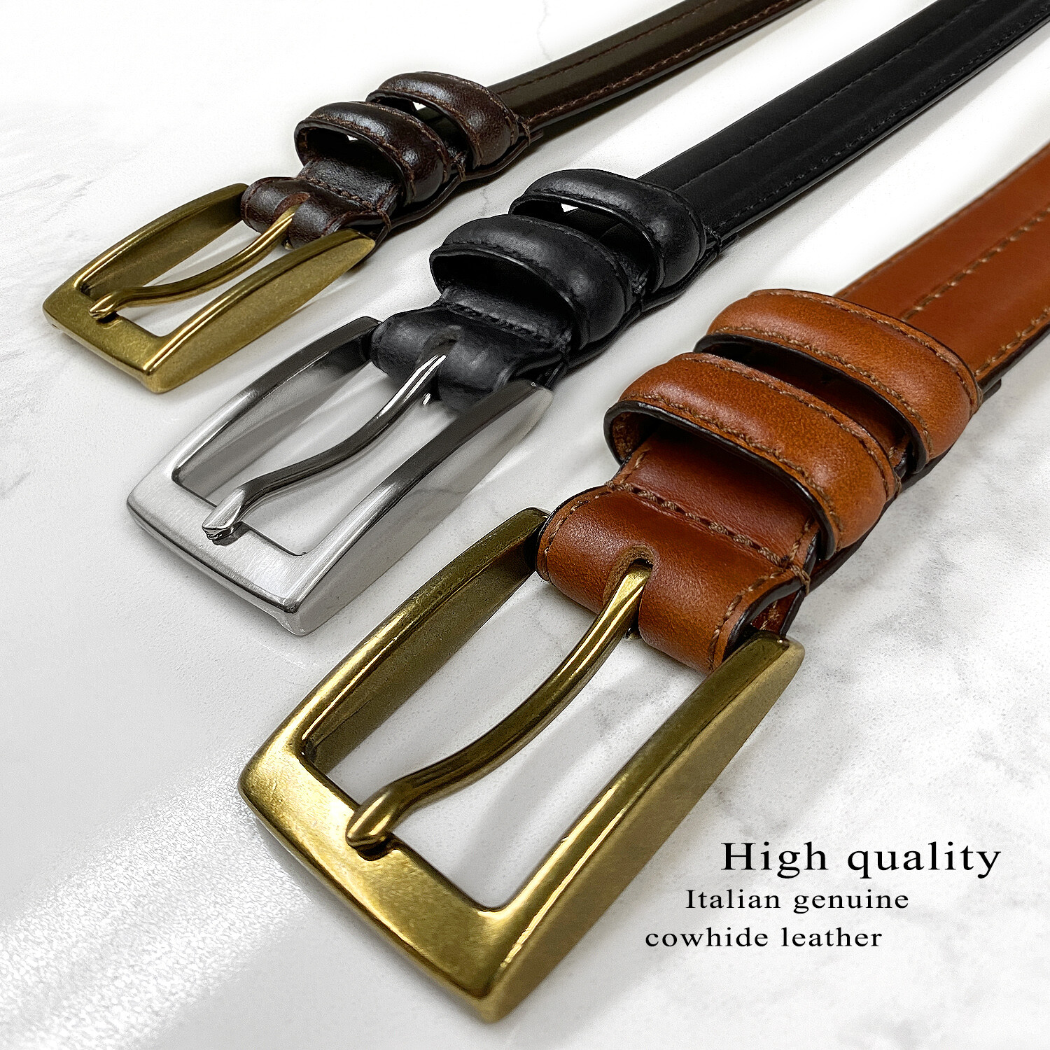 Men Oil-Tanned Genuine Leather Italian Dress Belt 1-1/8″(30mm) Wide