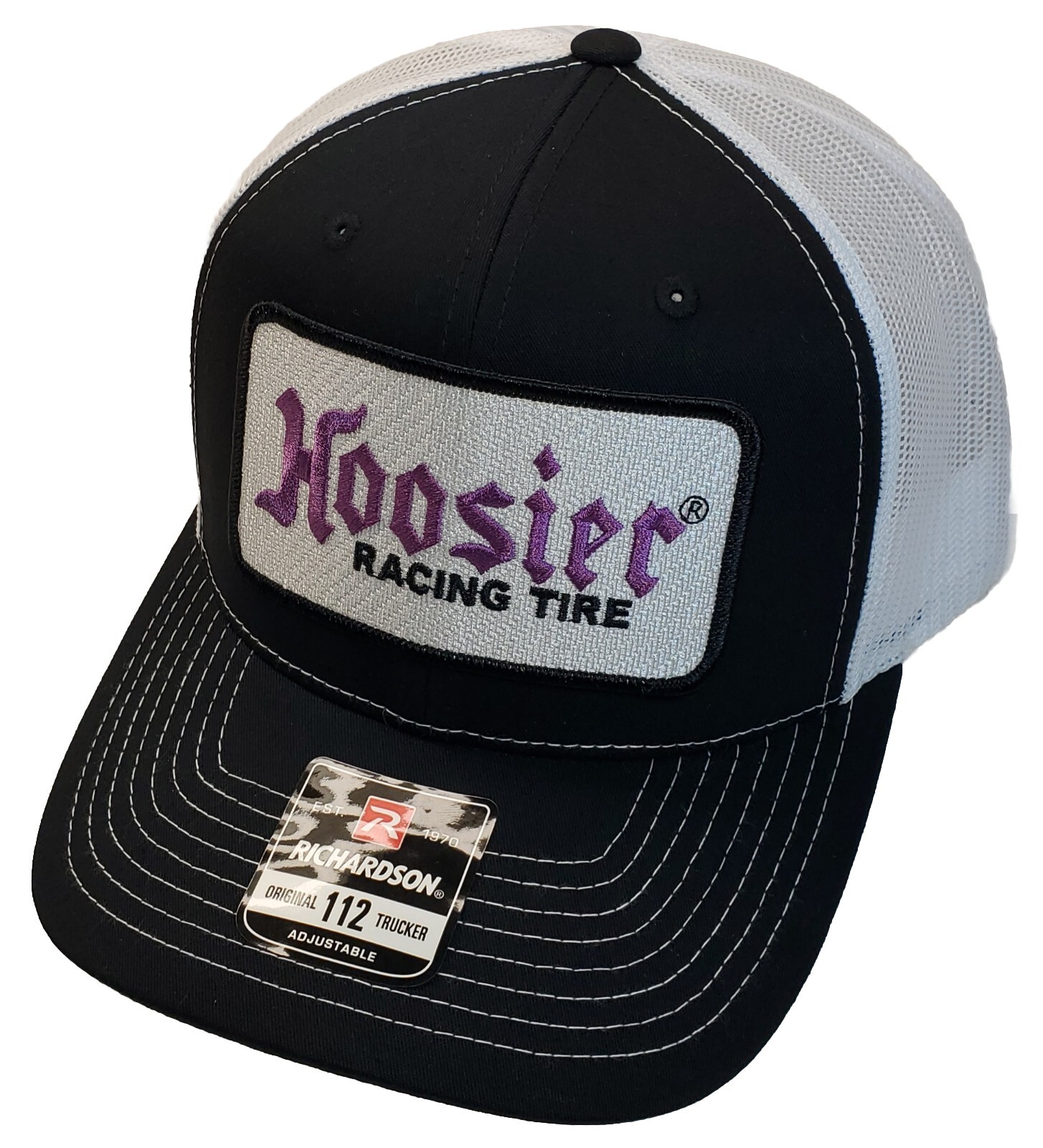 HOOSIER RACING TIRE Patch on Richardson 112 Trucker Hat Snapback Black/White