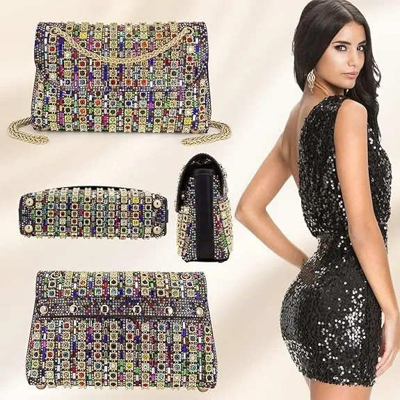 Sparkly Evening Bag Rhinestone Clutch Purse Womens Wedding Party Cocktail Handba