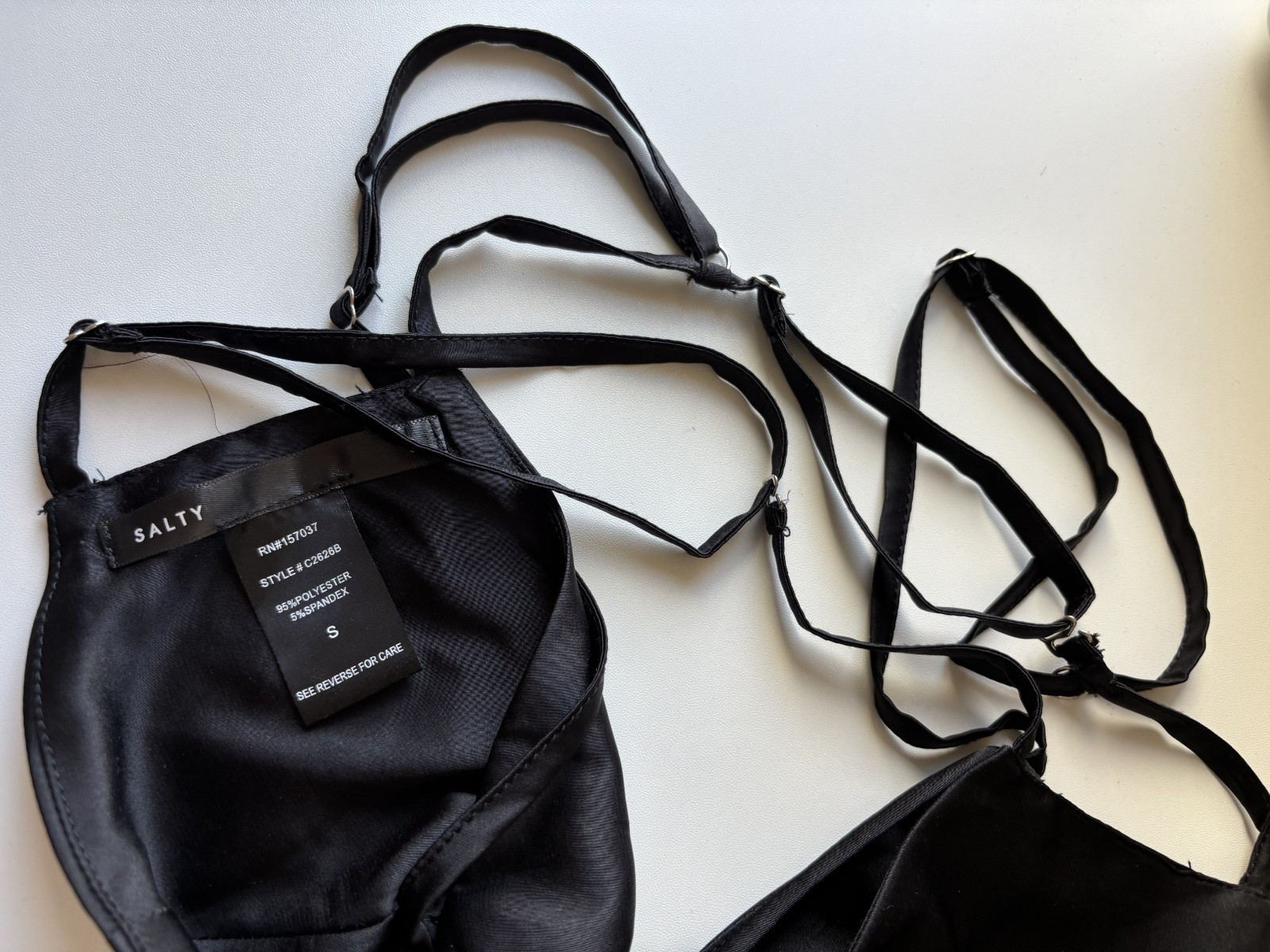 Salty Black Tie Trimmed Strappy Bra Top Adjustable Straps Women’s Size Small