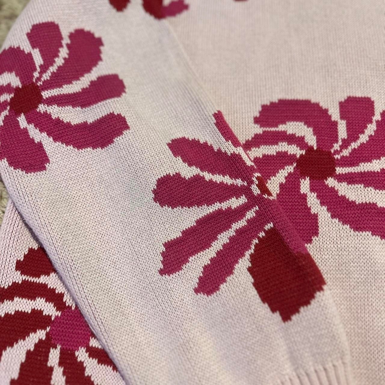 For Days WK8000 Organic Cotton Floral Intarsia Sweater Pink Magenta XL