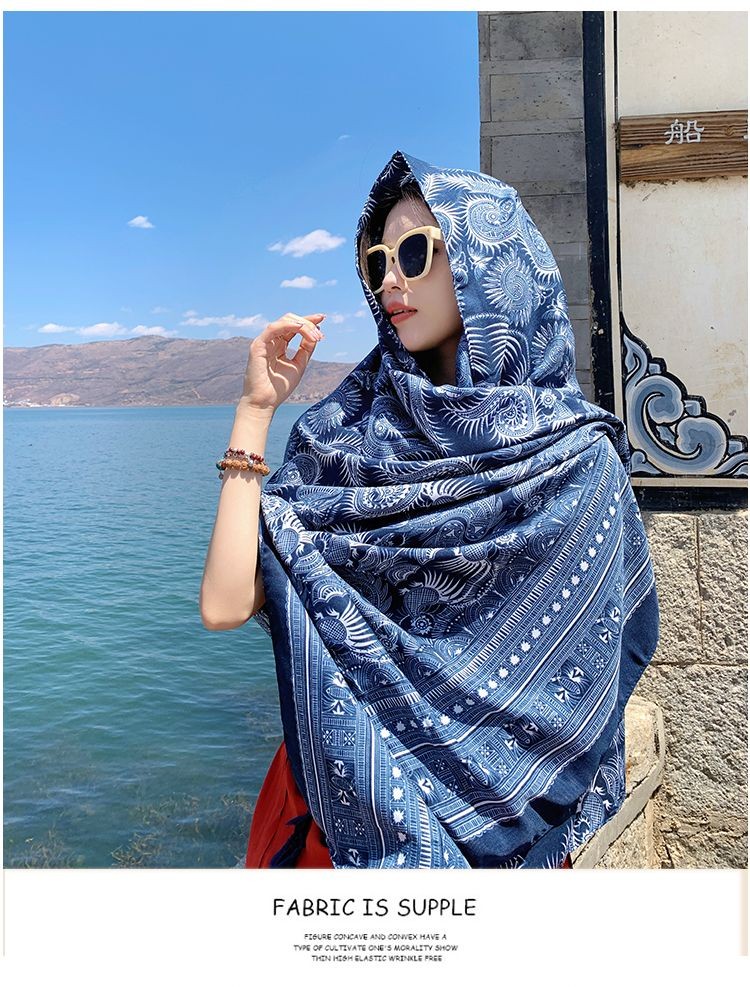 Ethnic Cotton Linen Scarf Shawl Wrap Warm Cover for Spring Fall Travel Photo