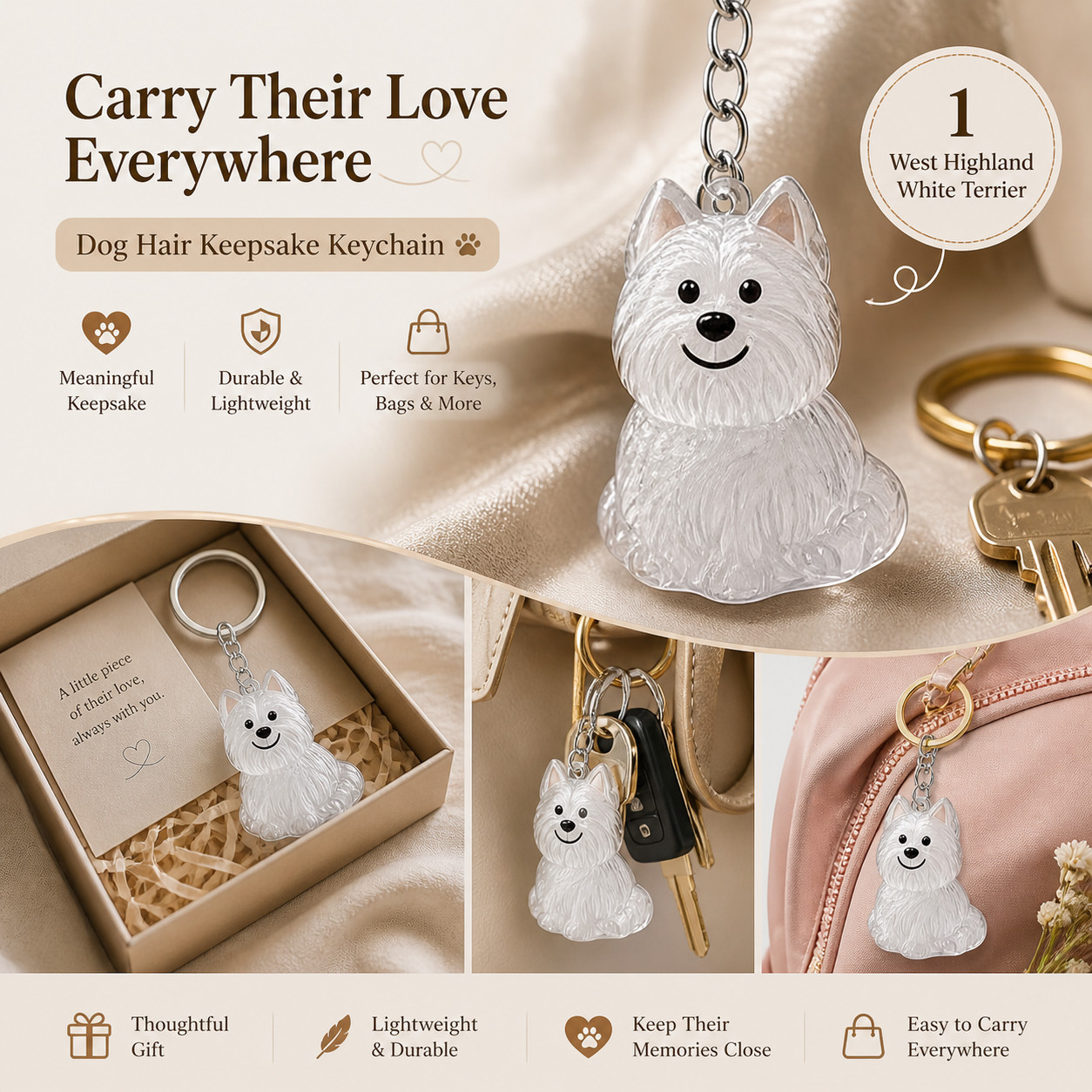 Dog Hair Collector Keychain Charm Memorial Storage Box, Pet Hair Keepsake