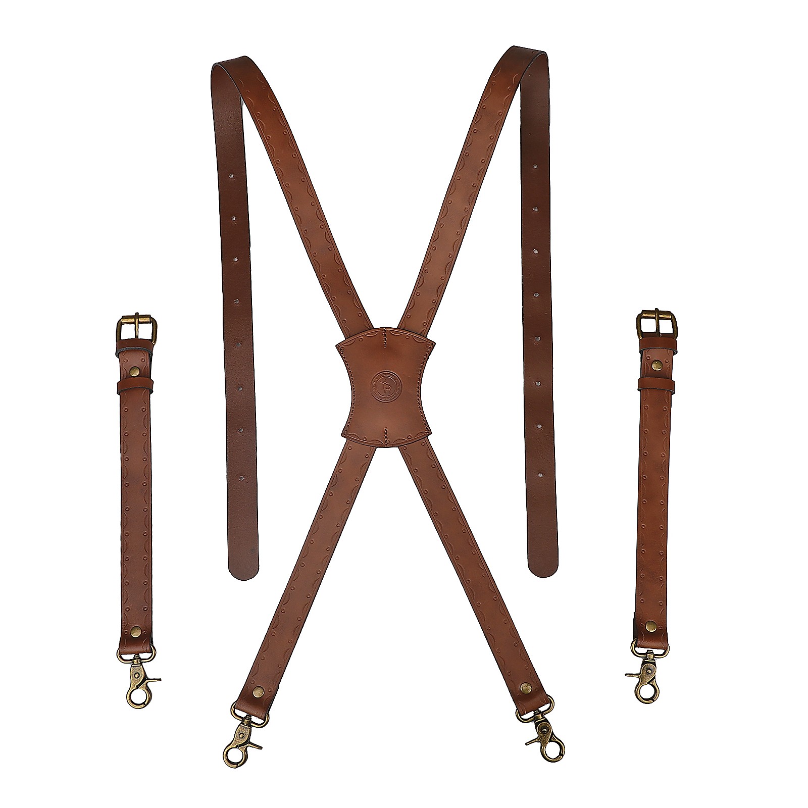 Tourbon Leather Men’s Suspenders X Back Adjustable X-Shaped Hooks Pants Braces