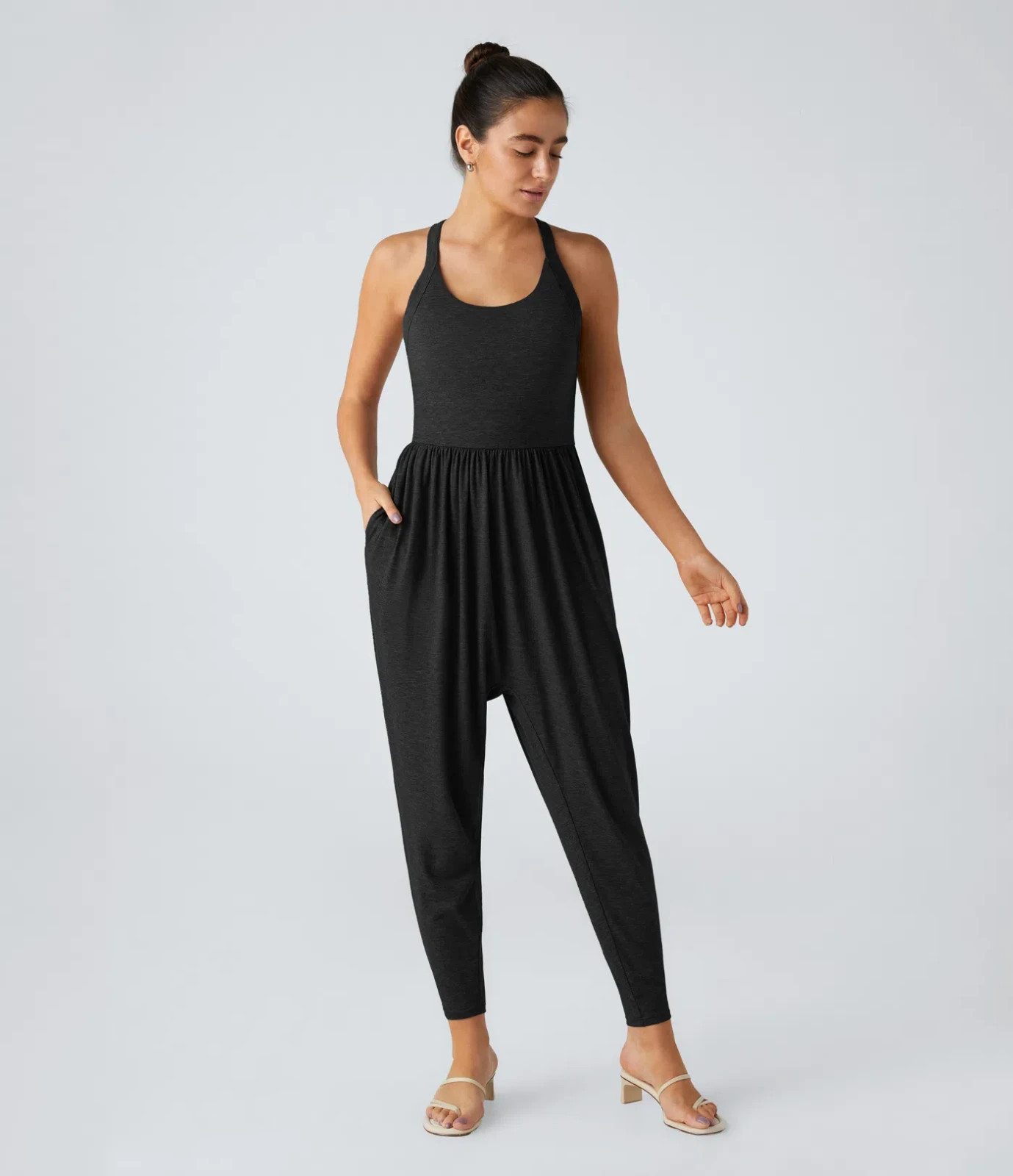 Halara Plus Size XL 20 Backless Twisted U Neck Pocket Harem Jumpsuit Easy Peezy