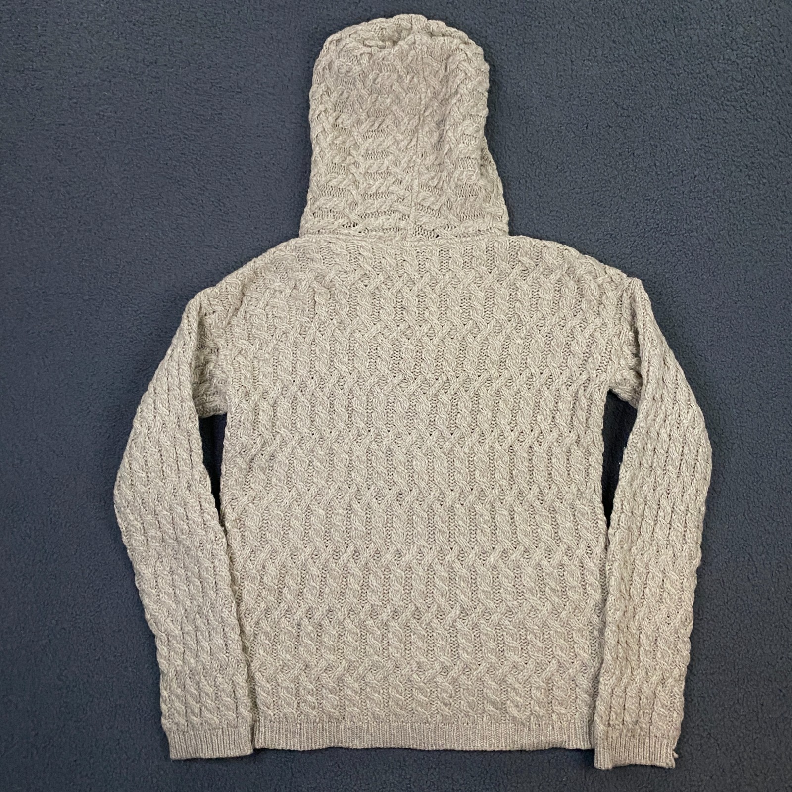 Aran Crafts Sweater Women Small Wool Cable Knit Hoodie Fisherman Made in Ireland
