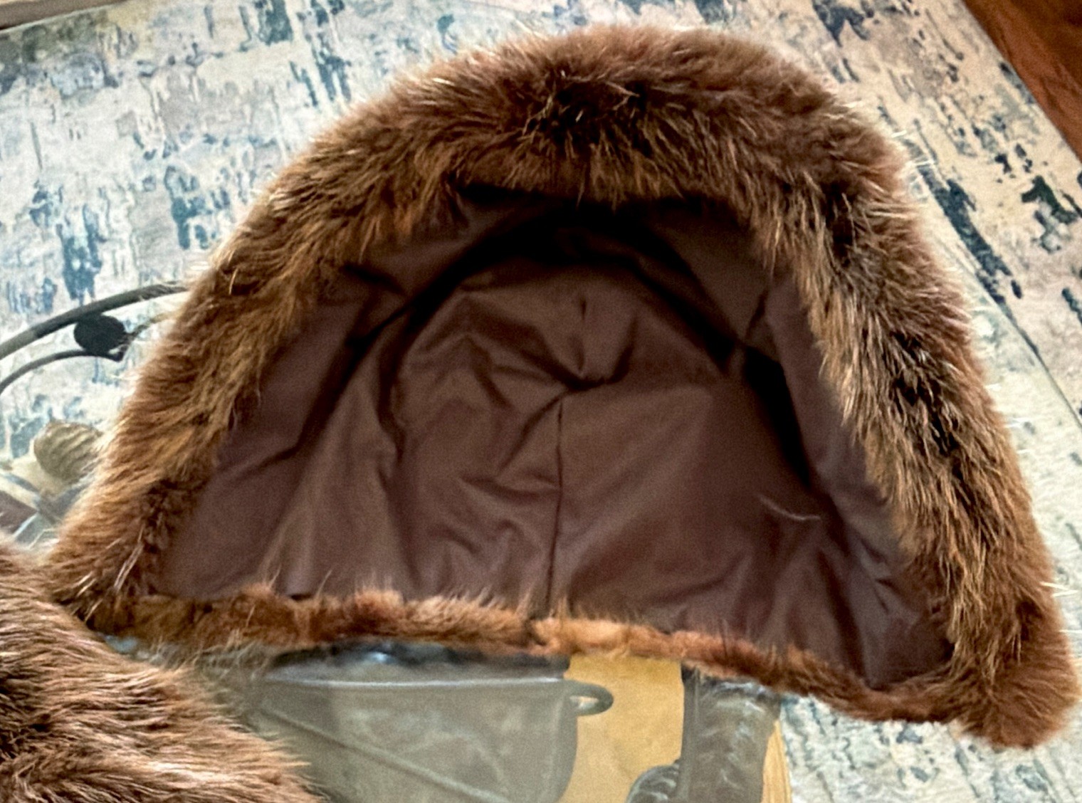 Brown Hooded Lined Beaver Fur Coat Adult XL Unisex Short with Hook & Eye Hood