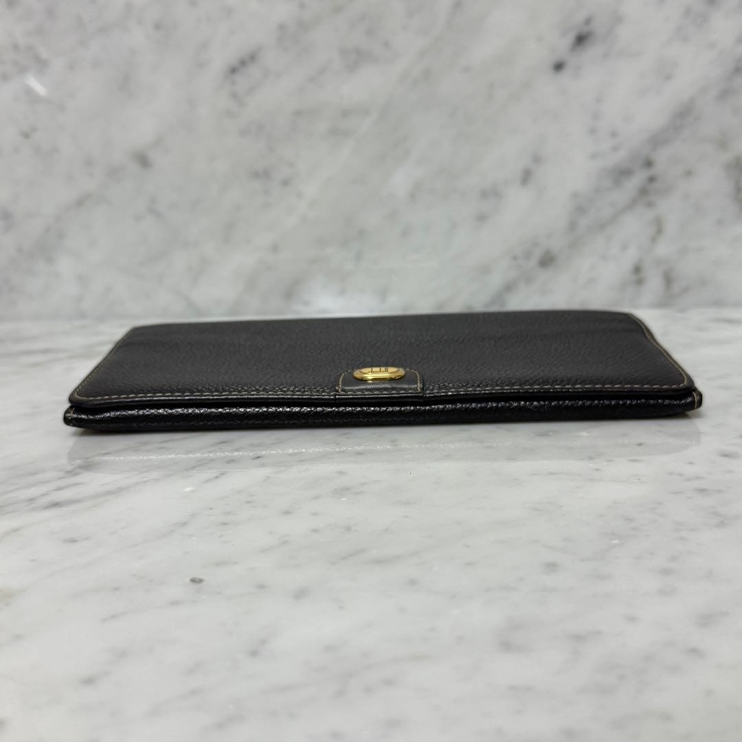 Dunhill Long Wallet Black Leather Gold Logo 9.7cm x 19.1cm Used
