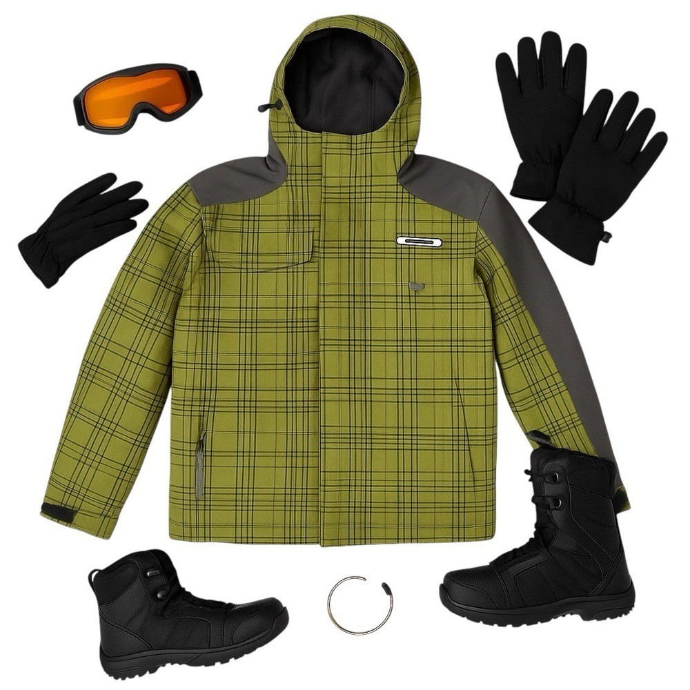 House Bomb Proof Green Plaid Snowboard Ski Jacket Men Large Waterproof Snow EUC