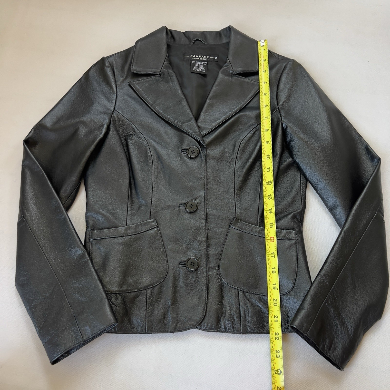 Y2k vintage Rampage Women’s Black Genuine Leather Button-Front Collared Jacket S