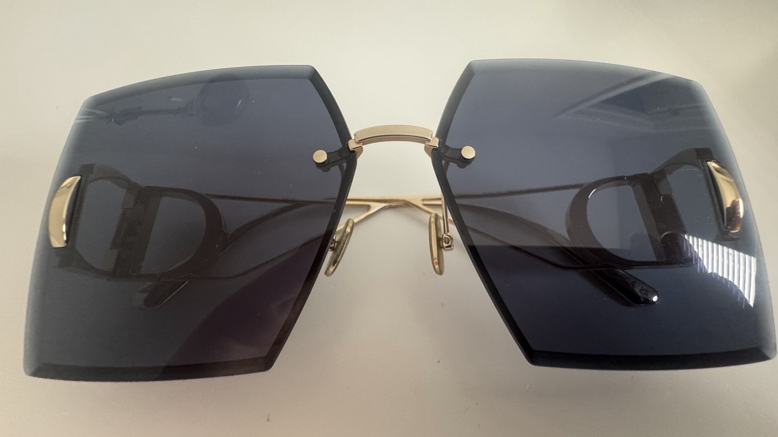 Christian Dior 30 Montaigne Shield Sunglasses Blue Lens Gold Frame