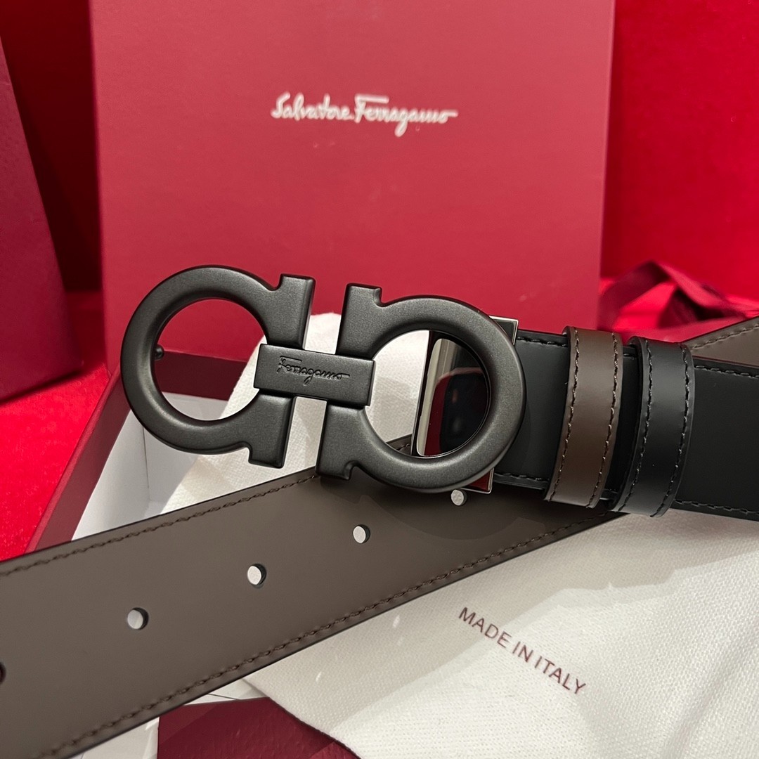 Salvatore Ferragamo Reversible Leather Belt Black Buckle Black/Brown New