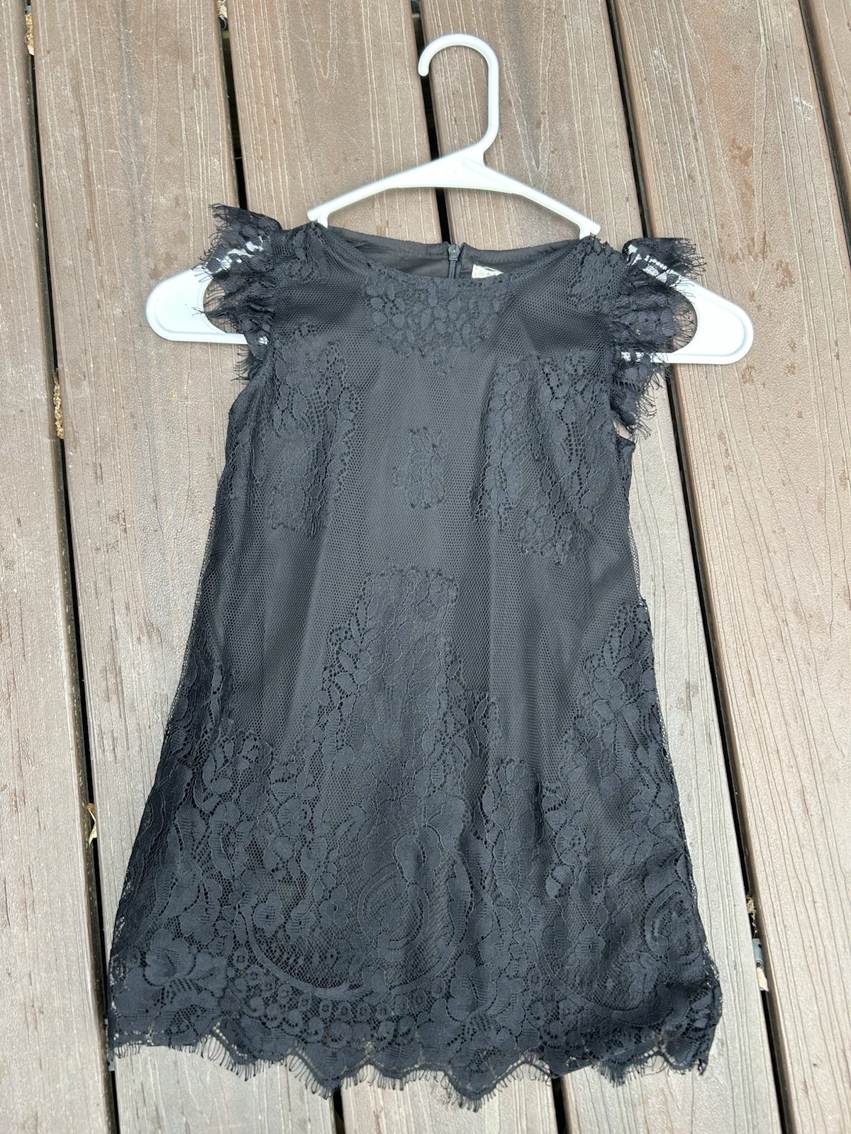 doe,a dear Black Floral Lace Flutter Sleeve Crew Neck A-Line Short Dress 5